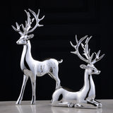 Harmony of Grace – Silver Deer Sculpture Duo