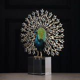 Imperial Peacock - Metallic Sculpture with Acrylic Pedestal