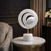 Eternal Orbit – Sculpted Stone Spiral with Gold Stem