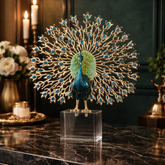 Imperial Peacock - Metallic Sculpture with Acrylic Pedestal