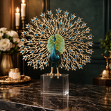 Imperial Peacock - Metallic Sculpture with Acrylic Pedestal