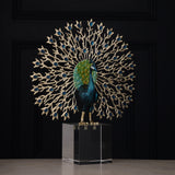 Imperial Peacock - Metallic Sculpture with Acrylic Pedestal