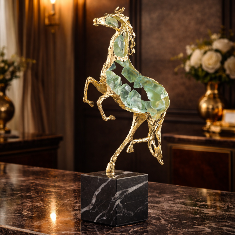 The Ascendant Horse – Luxury Crystal & Gold Sculpture
