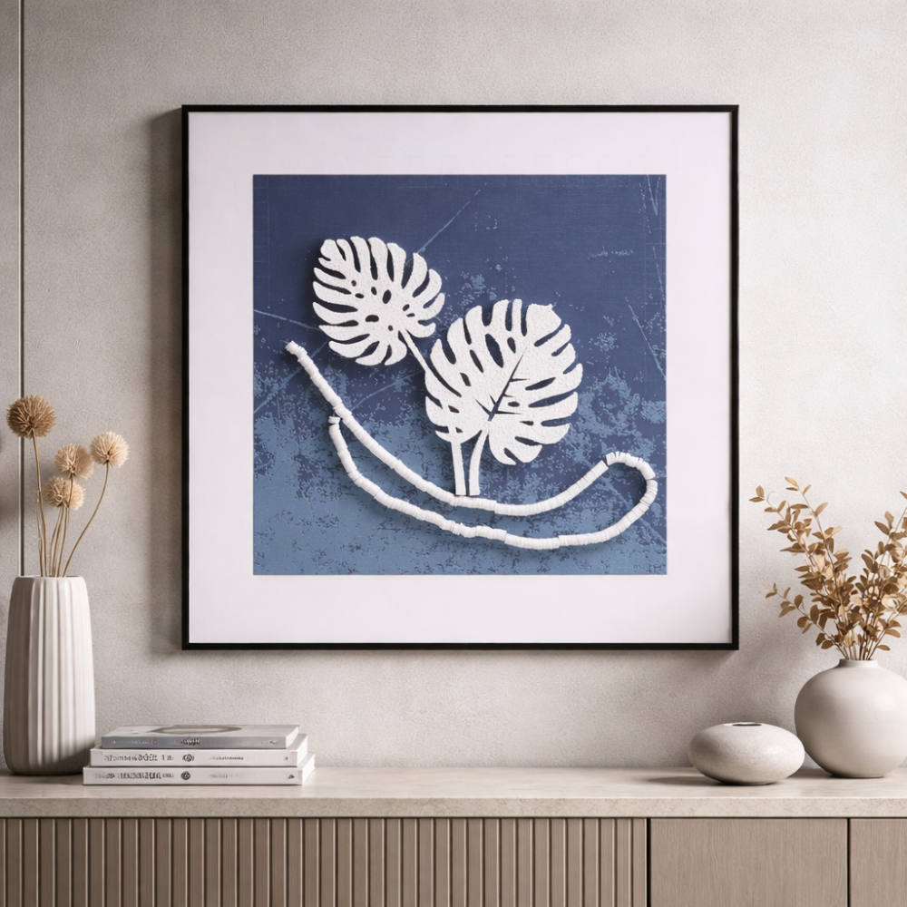 Blue Horizon Leaves – Modern Layered Wall Art